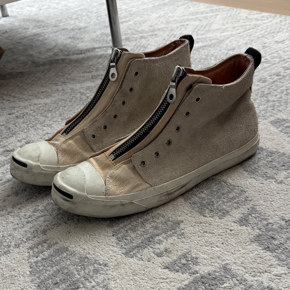 Converse Beige High-Top Sneakers with Zip Closure